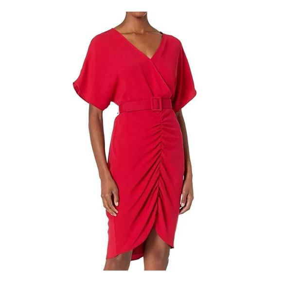Trina Turk Zest Dress Size 4 NWT Sangria Red Batwing Shirred Skirt Surplice - Picture 1 of 12